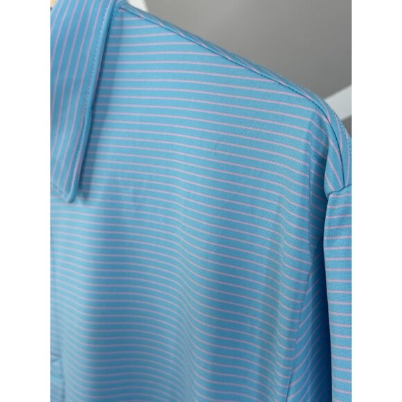 Criquet Polo Shirt Mens Large Blue Pink Striped Stretch Performance Golf - Picture 5 of 14
